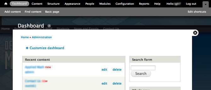 the Drupal 7 Dashboard